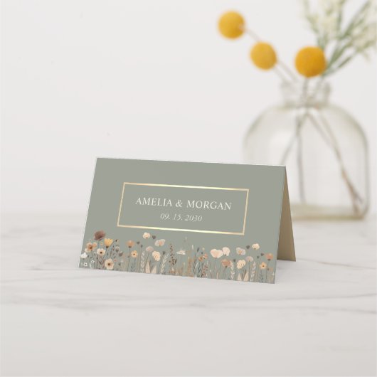 Boho Sage Green Wedding Place Card Plaatskaartje (Achterkant)
