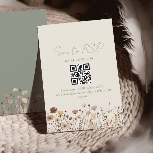 Boho Sage Green Wedding QR-code RSVP Kaartje