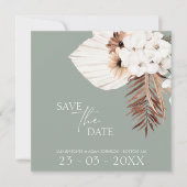 Boho Sage Green White Pampas Grass Wedding Save The Date (Voorkant)