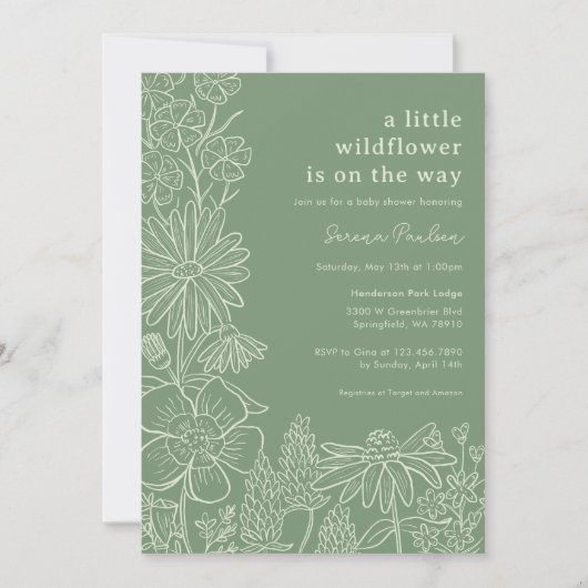 Boho Sage Green Wildflower Baby shower Kaart (Voorkant)