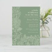 Boho Sage Green Wildflower Baby shower Kaart (Staand voorkant)