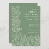 Boho Sage Green Wildflower Baby shower Kaart (Voorkant / Achterkant)