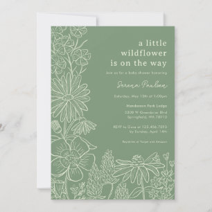 Boho Sage Green Wildflower Baby shower Kaart