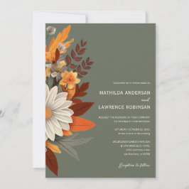 Boho Sage Green Wildflower Bloemen Herfst Trouwen Kaart