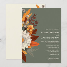 Boho Sage Green Wildflower Bloemen Herfst Trouwen Kaart