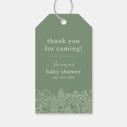 Boho Sage Green Wildflower Favor Gift Label Cadeaulabel (Voorkant)