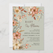 Boho Sage Green Wildflower Floral Baby shower Kaart (Voorkant)