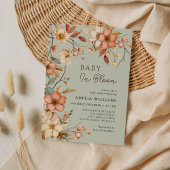 Boho Sage Green Wildflower Floral Baby shower Kaart