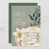 Boho Sage Green Wildflower Wedding Kaart (Voorkant / Achterkant)