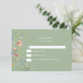 Boho Sage Green Wildflower Wedding RSVP Kaart (Staand voorkant)