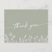 Boho Sage Green Wildflower Wedding Thank You Briefkaart (Voorkant)