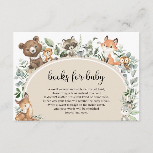 Boho Sage Green Woodland Dieren Boeken voor Baby Informatiekaartje (Voorkant)