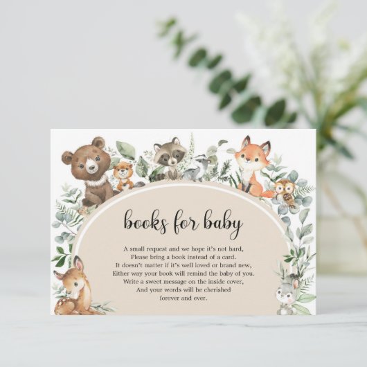 Boho Sage Green Woodland Dieren Boeken voor Baby Informatiekaartje (Staand voorkant)