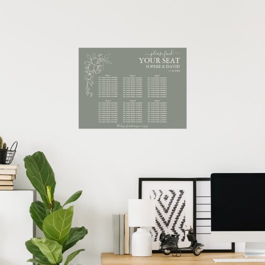 Boho Sage Groen 6 Tafel Bruiloft Zitkaarten Poster (Thuiskantoor)