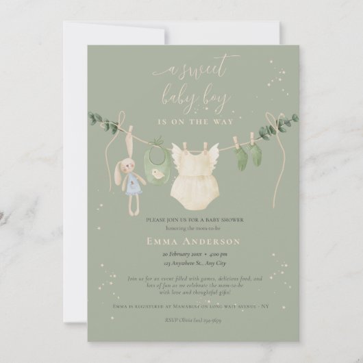 Boho Sage Groen Baby shower Kaart (Voorkant)