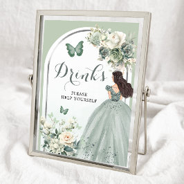 Boho Sage Groen Bloemen Prinses Quinceañera Drinke Poster