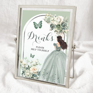 Boho Sage Groen Bloemen Prinses Quinceañera Drinke Poster
