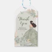 Boho Sage Groen Bloemen Quinceañera Dank u Cadeaulabel (Voorkant)