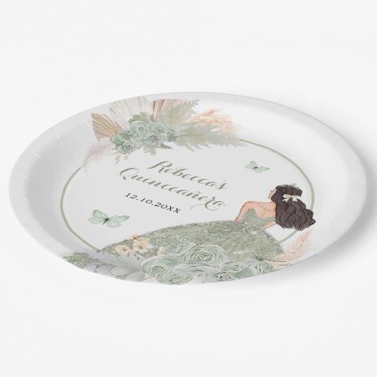 Boho Sage Groen Bloemen Quinceañera Papier Bord (Gekanteld)