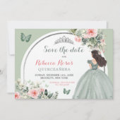 Boho Sage Groen Bloemen Quinceañera Save The Date Kaart (Voorkant)