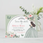Boho Sage Groen Bloemen Quinceañera Save The Date Kaart (Staand voorkant)