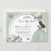 Boho Sage Groen Bloemen Quinceañera Save The Date Kaart (Voorkant)
