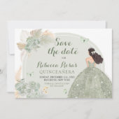 Boho Sage Groen Bloemen Quinceañera Save The Date Kaart (Voorkant)