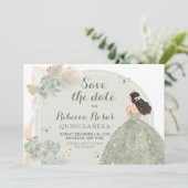Boho Sage Groen Bloemen Quinceañera Save The Date Kaart (Staand voorkant)