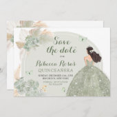 Boho Sage Groen Bloemen Quinceañera Save The Date Kaart (Voorkant / Achterkant)