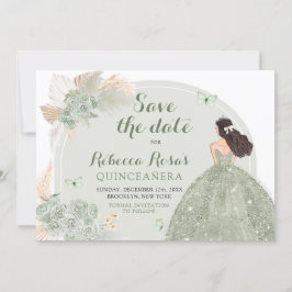 Boho Sage Groen Bloemen Quinceañera Save The Date Kaart