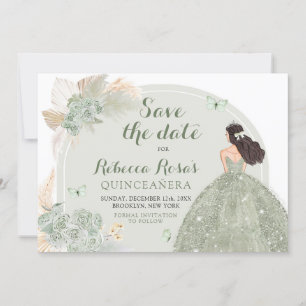 Boho Sage Groen Bloemen Quinceañera Save The Date Kaart