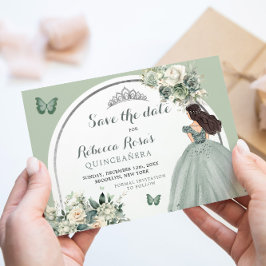 Boho Sage Groen Bloemen Quinceañera Save The Date Kaart