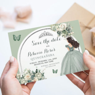 Boho Sage Groen Bloemen Quinceañera Save The Date Kaart