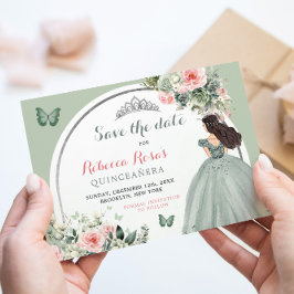 Boho Sage Groen Bloemen Quinceañera Save The Date Kaart