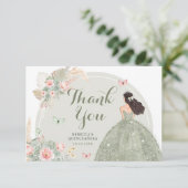 Boho Sage Groen Blush Roze Quinceañera Bedankkaart (Staand voorkant)
