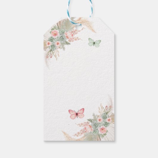 Boho Sage Groen Blush Roze Quinceañera Bedankt Cadeaulabel (Achterkant)