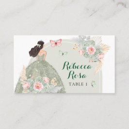 Boho Sage Groen Blush Roze Quinceañera Plaatskaartje