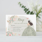Boho Sage Groen Blush Roze Quinceañera RSVP Kaartje (Staand voorkant)