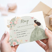 Boho Sage Groen Blush Roze Quinceañera RSVP Kaartje