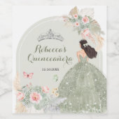 Boho Sage Groen Blush Roze Quinceañera Wijn Etiket (Enkel label)