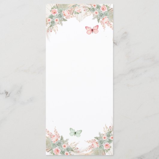 Boho Sage Groen Blush Roze Royal Quinceañera Menu (Achterkant)