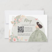 Boho Sage Groen Blush Roze Royal Quinceañera QR RSVP Kaartje (Voorkant)