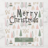 Boho sage groen blush roze Vrolijke kerstbomen Wijn Etiket (Enkel label)