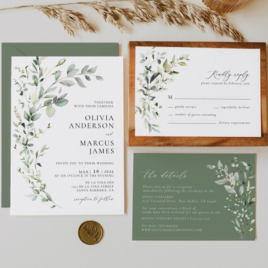 Boho Sage groen Botanische bruiloft uitnodiging