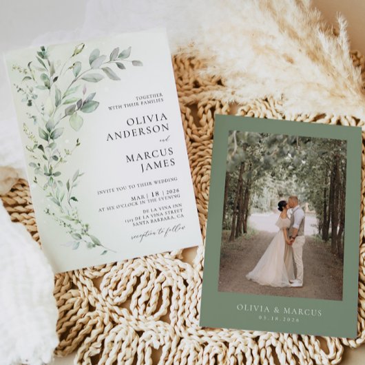 Boho Sage groen Botanische bruiloft uitnodiging