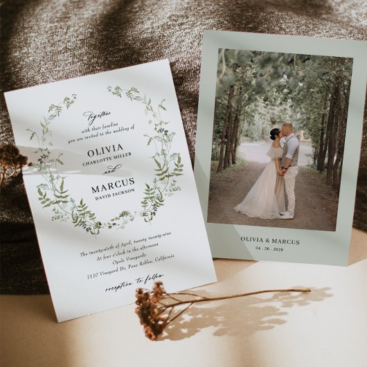 Boho Sage groen Botanische bruiloft uitnodiging