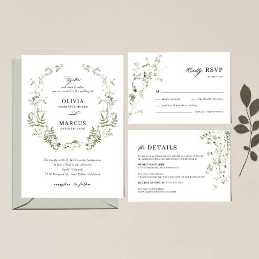 Boho Sage groen Botanische bruiloft uitnodiging