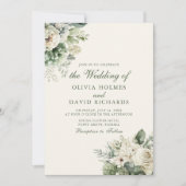 Boho Sage Groen en Ivoor Bloemen Bruiloft Kaart (Voorkant)