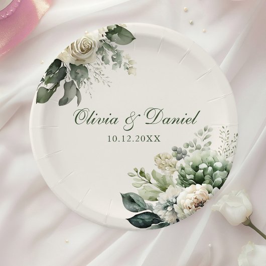 Boho Sage Groen en Ivoor Bloemen Bruiloft Papieren Bordje