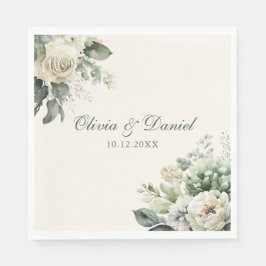 Boho Sage Groen en Ivoor Bloemen Bruiloft Servet